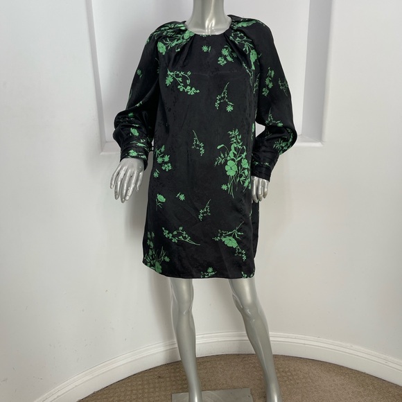 Zara Long Sleeve Black Green Jacquard Floral Print Mini Dress  Size XL - Picture 13 of 13